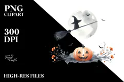 Watercolor Halloween Broomstick PNG Product Image 2