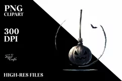 Watercolor Halloween Broomstick PNG Product Image 1