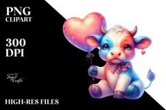 Colorful Cow with Heart Balloon, PNG Product Image 1