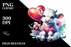 Colorful Cow with Heart Balloon, PNG Product Image 3