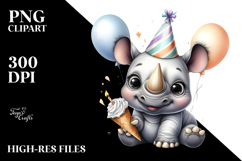 Cute Baby Rhino with Party Hat, PNG Product Image 2