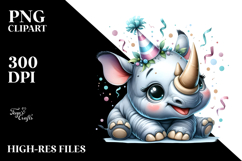 Cute Baby Rhino with Party Hat, PNG Product Image 2