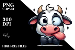 Cute Cartoon Cow with Bow Tie PNG Product Image 2