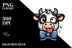 Cute Cartoon Cow with Bow Tie PNG Product Image 2