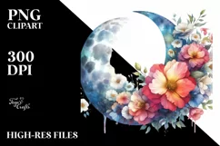 Vibrant Half Moon with Flowers, Transparent PNG Product Image 1