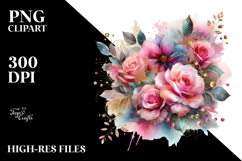Colorful Abstract with Pink Roses and Gold Insertions PNG Product Image 2