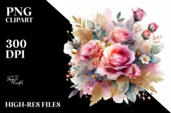 Colorful Abstract with Pink Roses and Gold Insertions PNG Product Image 1
