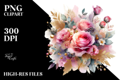 Colorful Abstract with Pink Roses and Gold Insertions PNG Product Image 2