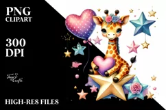 Colorful Giraffe Holding Heart PNG Product Image 2