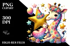 Colorful Giraffe Holding Heart PNG Product Image 2