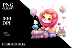 Playing Train Baby Lion PNG Product Image 2
