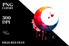 Digital Half Moon with Blood and Hearts PNG Product Image 2