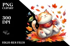 Cute Cat Tumbling with Autumn Leaves in the Wind PNG Product Image 1