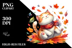 Cute Cat Tumbling with Autumn Leaves in the Wind PNG Product Image 2
