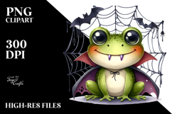 Funny Cute Frog in Front of Spider Web | Clipart Product Image 2