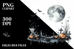 Watercolor Halloween Moon PNG Product Image 3