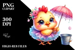 Smiling Baby Rooster with Umbrella PNG Product Image 2