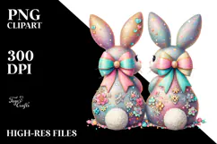 Colorful Vintage Bunny Sitting, PNG Product Image 2