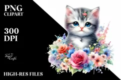Colorful Cute Cat Watercolor PNG Product Image 1