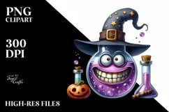 Funny Watercolor Halloween Magic Potion Goofy Smile Clipart Product Image 1