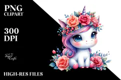 Cute Sitting Unicorn with Expressive Face PNG Product Image 2