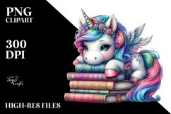 Colorful Unicorn with Stack of Books, PNG Product Image 3