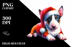 a Cute Sitting Bull Terrier with Santa Hat PNG Product Image 3