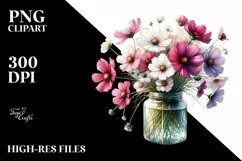 Watercolor Jar with Cosmos | Sublimation | Clipart Product Image 3