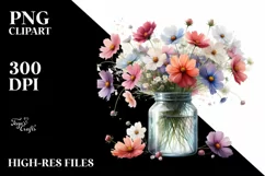 Watercolor Jar with Cosmos | Sublimation | Clipart Product Image 1
