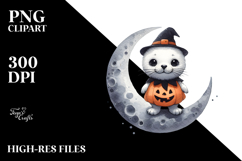Cute Baby Seal on Halloween Moon PNG Product Image 2