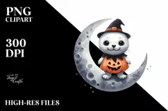Cute Baby Seal on Halloween Moon PNG Product Image 1