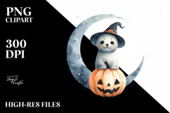 Cute Baby Seal on Halloween Moon PNG Product Image 3
