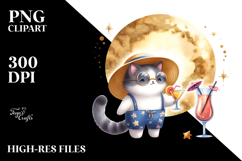 Happy Cat in Beachwear Drinking Cocktail PNG Product Image 2