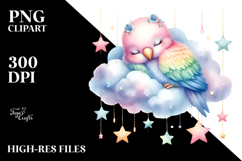 Cute Parrot Sleeping On A Cloud Clipart Product Image 2