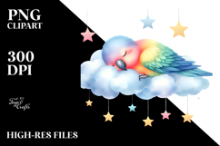 Cute Parrot Sleeping On A Cloud Clipart Product Image 2