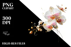 Orchid with Golden Insertions, Watercolor PNG Product Image 2