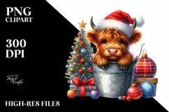 Cute Baby Cow with Santa Hat PNG Product Image 2