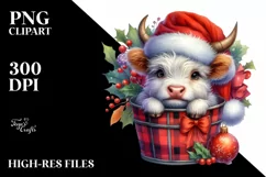 Cute Baby Cow with Santa Hat PNG Product Image 2