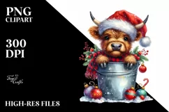 Cute Baby Cow with Santa Hat PNG Product Image 2