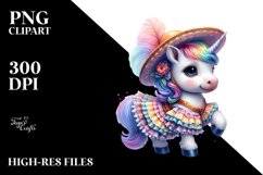 Colorful Unicorn in Tarantella Dancer&#039;s Outfit, PNG Product Image 1