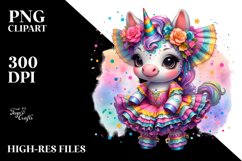 Colorful Unicorn in Tarantella Dancer&#039;s Outfit, PNG Product Image 3