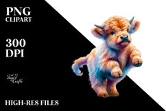 Colorful Baby Highland Cow Dancing PNG Product Image 1