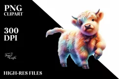 Colorful Highland Cow Dancing, PNG Product Image 3
