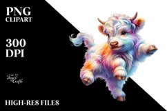 Colorful Highland Cow Dancing, PNG Product Image 3
