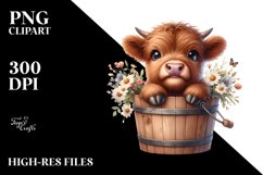 Cute Baby Highland Cow Wood Bucket PNG Product Image 3
