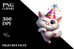 Silly Cartoon Cat with Party Hat PNG Product Image 2