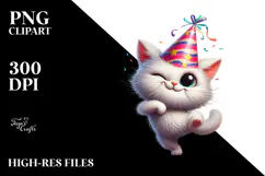 Silly Cartoon Cat with Party Hat PNG Product Image 2