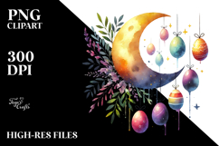 Washed Moon with Easter Eggs, Transparent PNG Product Image 2
