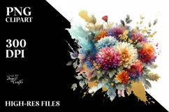 Colorful Bouquet Gold Foil Chrysanthemum | Sublimation Product Image 3