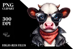 Funny Baby Cow with Sunglasses PNG Product Image 2